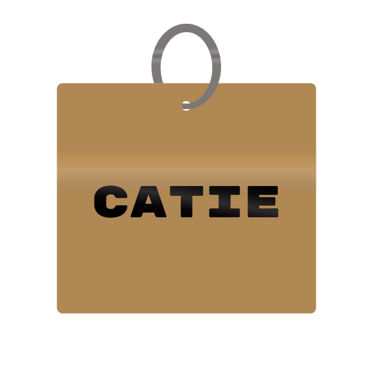 Catie Engraved on Keychain in MDF 4cm x 4cm x 3mm