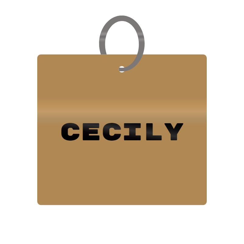 Cecily Engraved on Keychain in MDF 4cm x 4cm x 3mm