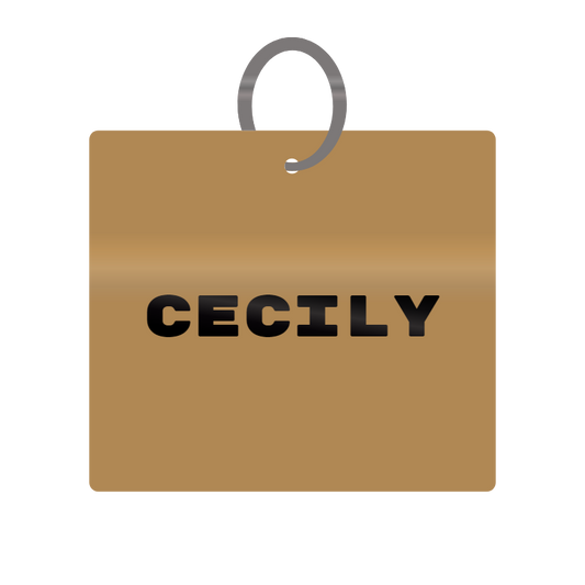 Cecily Engraved on Keychain in MDF 4cm x 4cm x 3mm