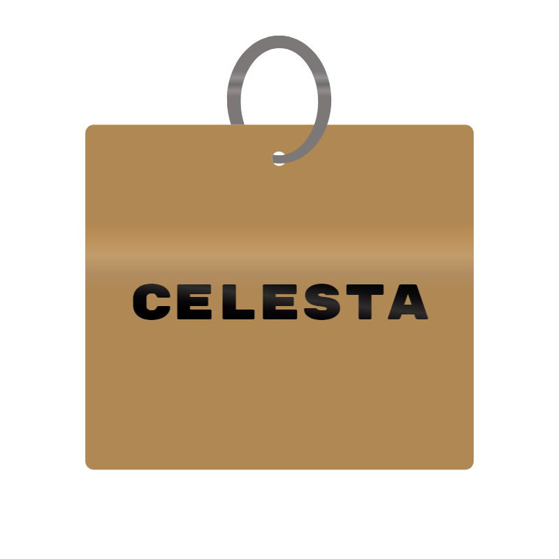 Celesta Engraved on Keychain in MDF 4cm x 4cm x 3mm