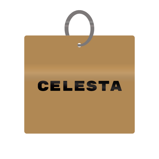 Celesta Engraved on Keychain in MDF 4cm x 4cm x 3mm