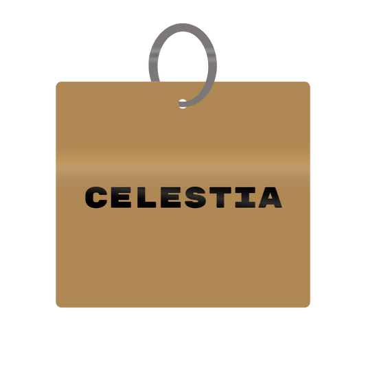 Celestia Engraved on Keychain in MDF 4cm x 4cm x 3mm