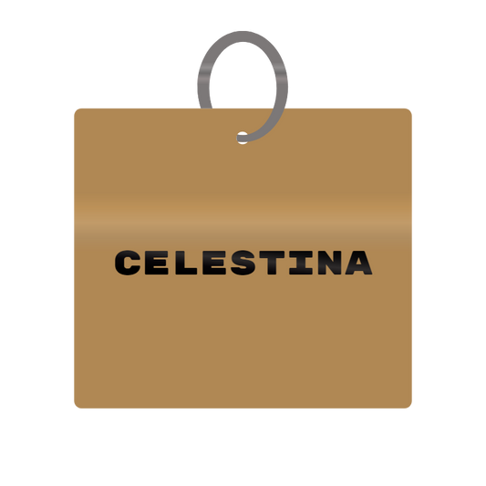 Celestina Engraved on Keychain in MDF 4cm x 4cm x 3mm