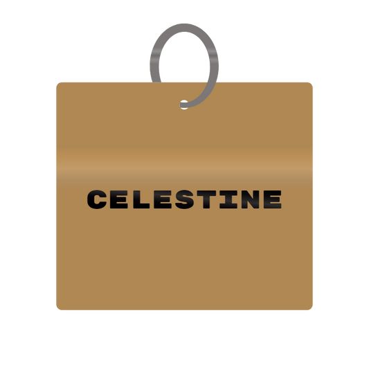 Celestine Engraved on Keychain in MDF 4cm x 4cm x 3mm