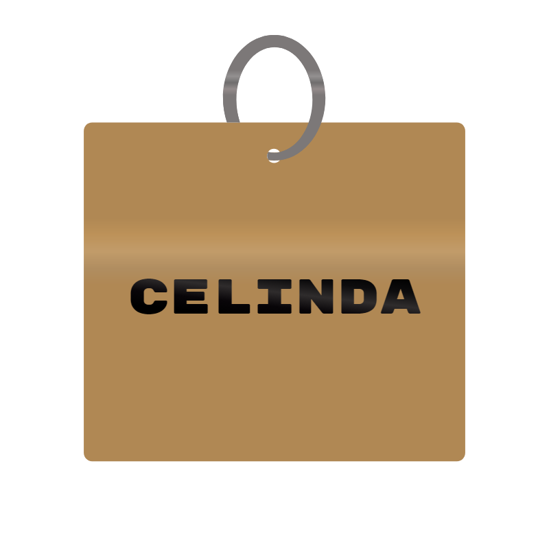 Celinda Engraved on Keychain in MDF 4cm x 4cm x 3mm