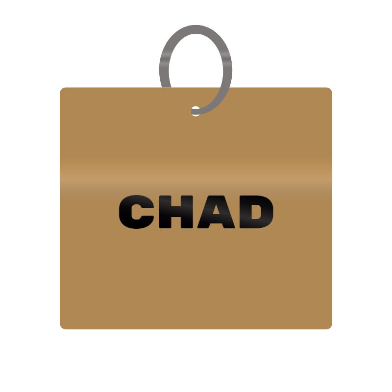 Chad Engraved on Keychain in MDF 4cm x 4cm x 3mm