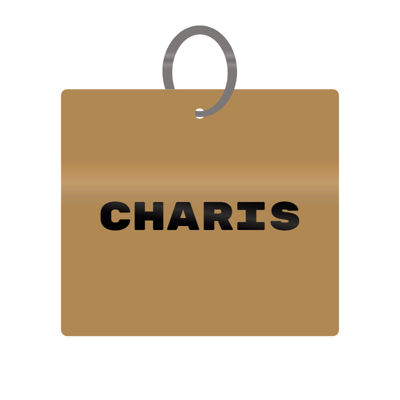 Charis Engraved on Keychain in MDF 4cm x 4cm x 3mm