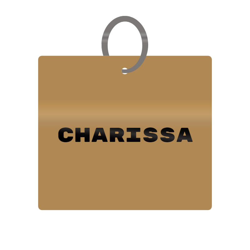 Charissa Engraved on Keychain in MDF 4cm x 4cm x 3mm