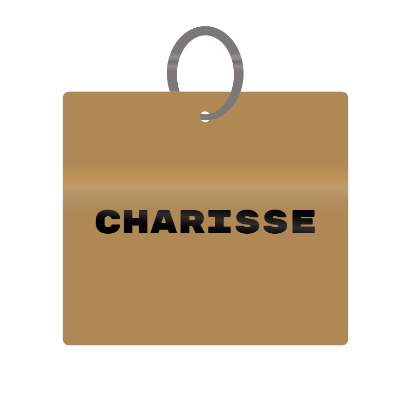 Charisse Engraved on Keychain in MDF 4cm x 4cm x 3mm