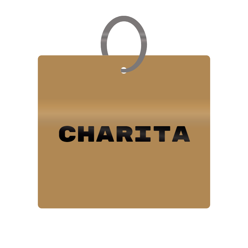 Charita Engraved on Keychain in MDF 4cm x 4cm x 3mm