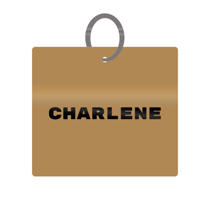 Charlene Engraved on Keychain in MDF 4cm x 4cm x 3mm