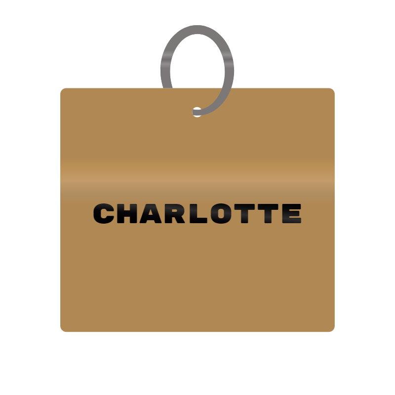 Charlotte Engraved on Keychain in MDF 4cm x 4cm x 3mm