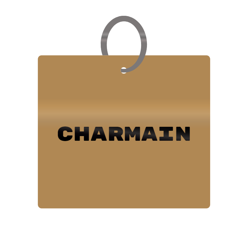 Charmain Engraved on Keychain in MDF 4cm x 4cm x 3mm