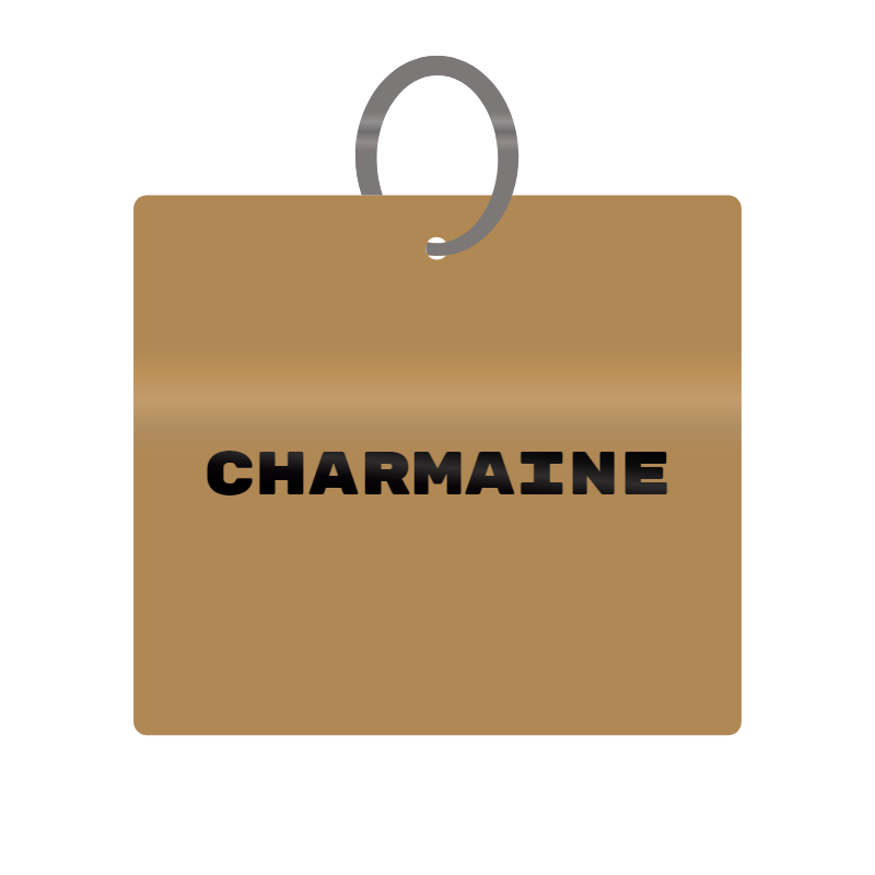 Charmaine Engraved on Keychain in MDF 4cm x 4cm x 3mm