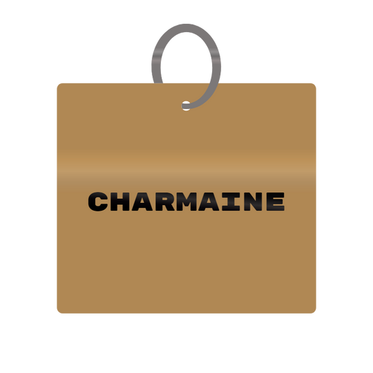 Charmaine Engraved on Keychain in MDF 4cm x 4cm x 3mm