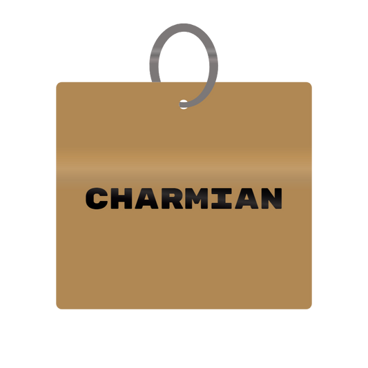 Charmian Engraved on Keychain in MDF 4cm x 4cm x 3mm