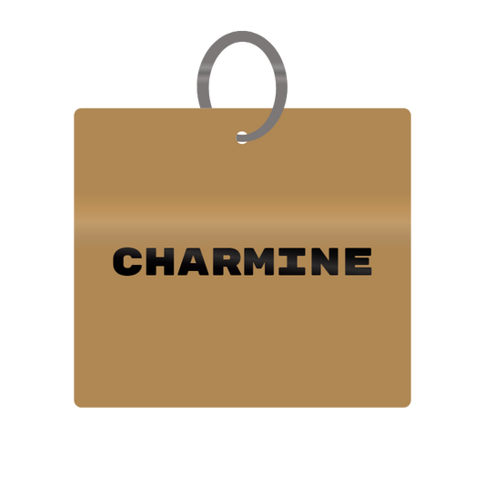 Charmine Engraved on Keychain in MDF 4cm x 4cm x 3mm