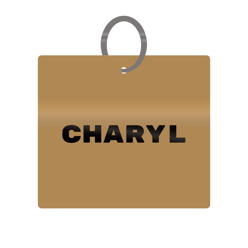 Charyl Engraved on Keychain in MDF 4cm x 4cm x 3mm