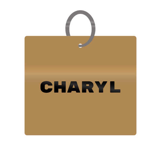 Charyl Engraved on Keychain in MDF 4cm x 4cm x 3mm