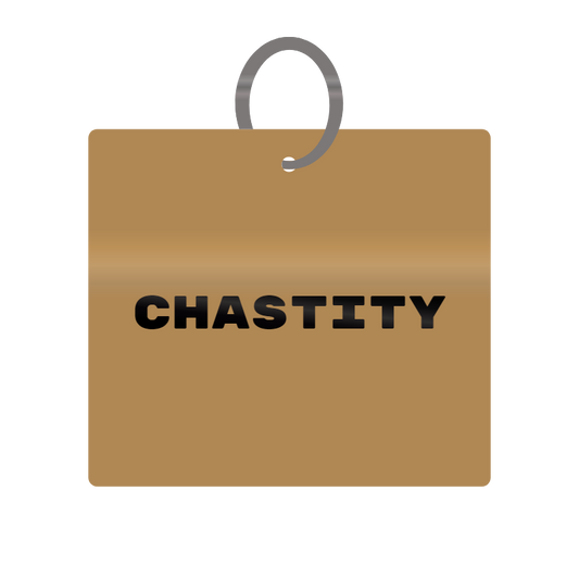 Chastity Engraved on Keychain in MDF 4cm x 4cm x 3mm