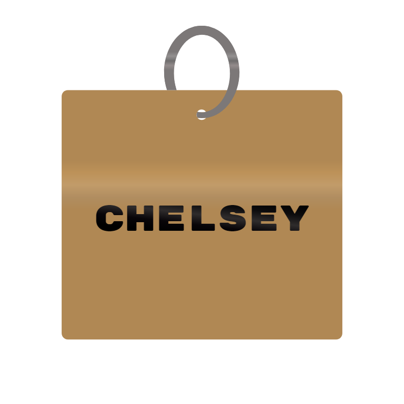 Chelsey Engraved on Keychain in MDF 4cm x 4cm x 3mm