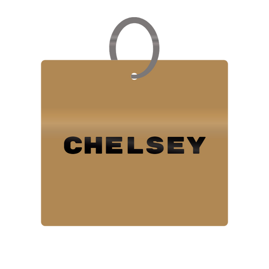 Chelsey Engraved on Keychain in MDF 4cm x 4cm x 3mm