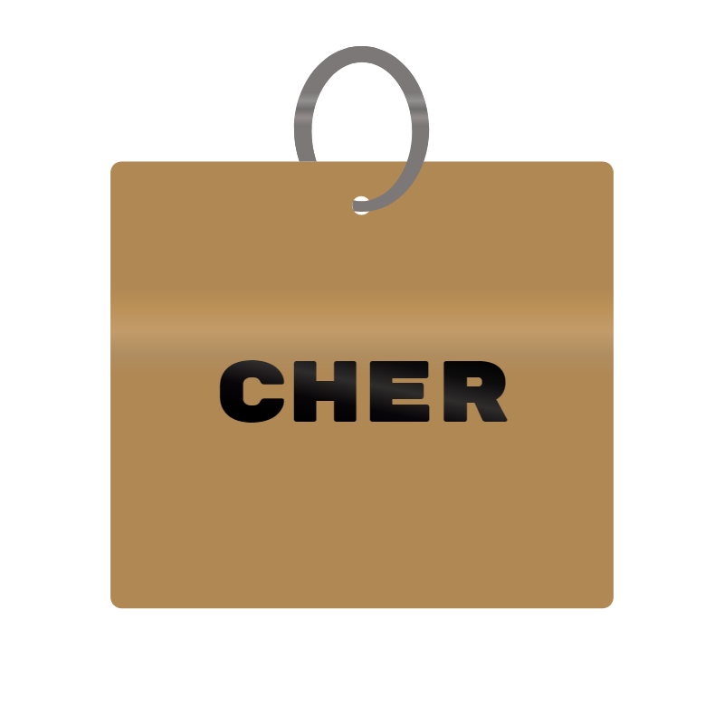 Cher Engraved on Keychain in MDF 4cm x 4cm x 3mm