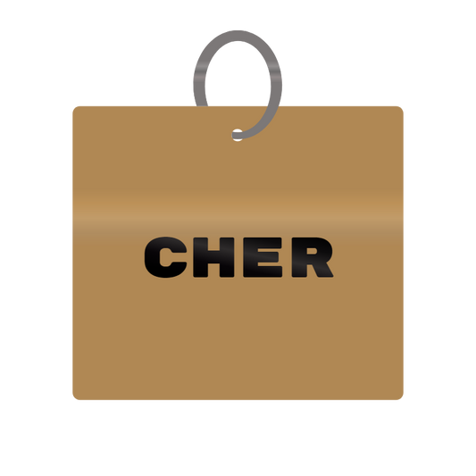 Cher Engraved on Keychain in MDF 4cm x 4cm x 3mm