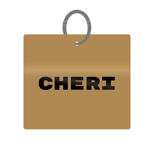 Cheri Engraved on Keychain in MDF 4cm x 4cm x 3mm