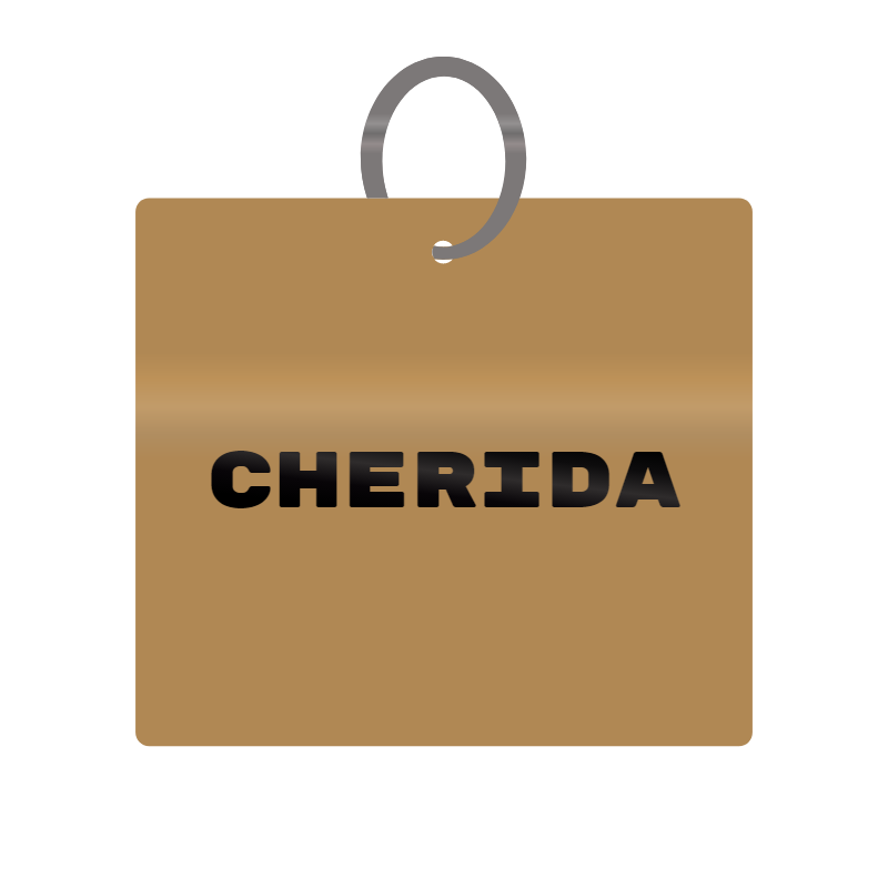 Cherida Engraved on Keychain in MDF 4cm x 4cm x 3mm