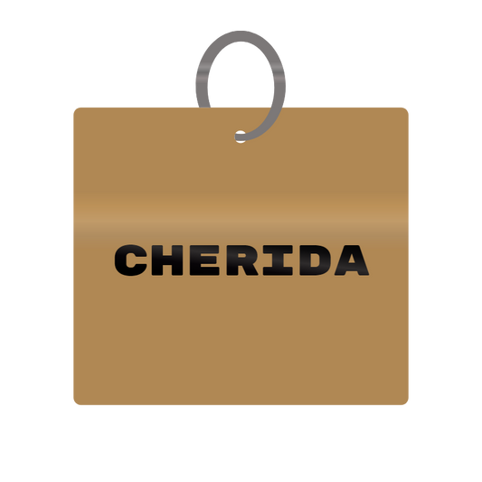 Cherida Engraved on Keychain in MDF 4cm x 4cm x 3mm