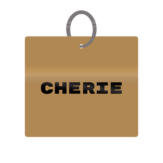 Cherie Engraved on Keychain in MDF 4cm x 4cm x 3mm