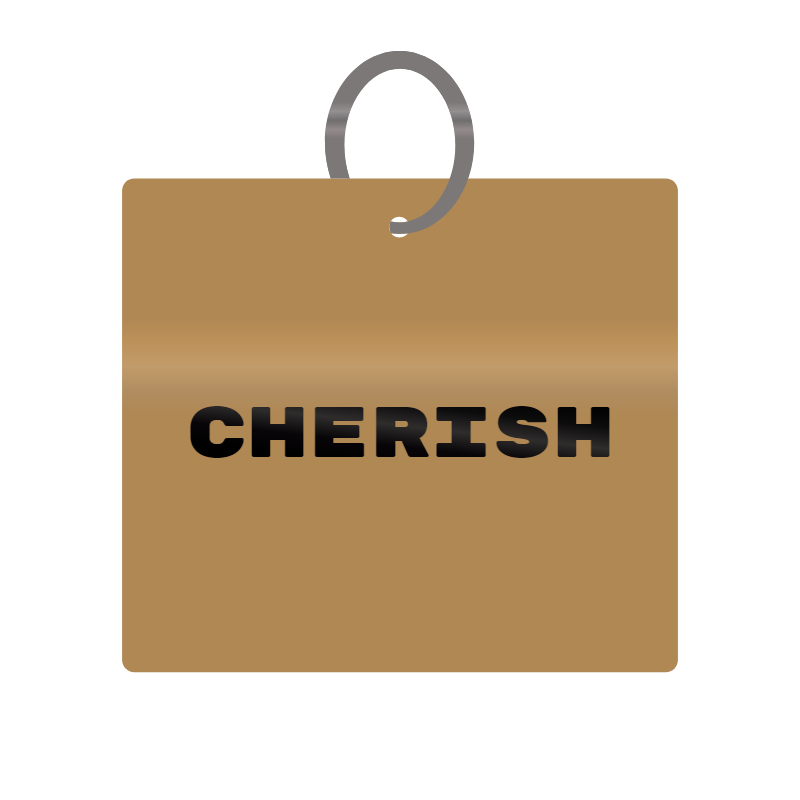 Cherish Engraved on Keychain in MDF 4cm x 4cm x 3mm