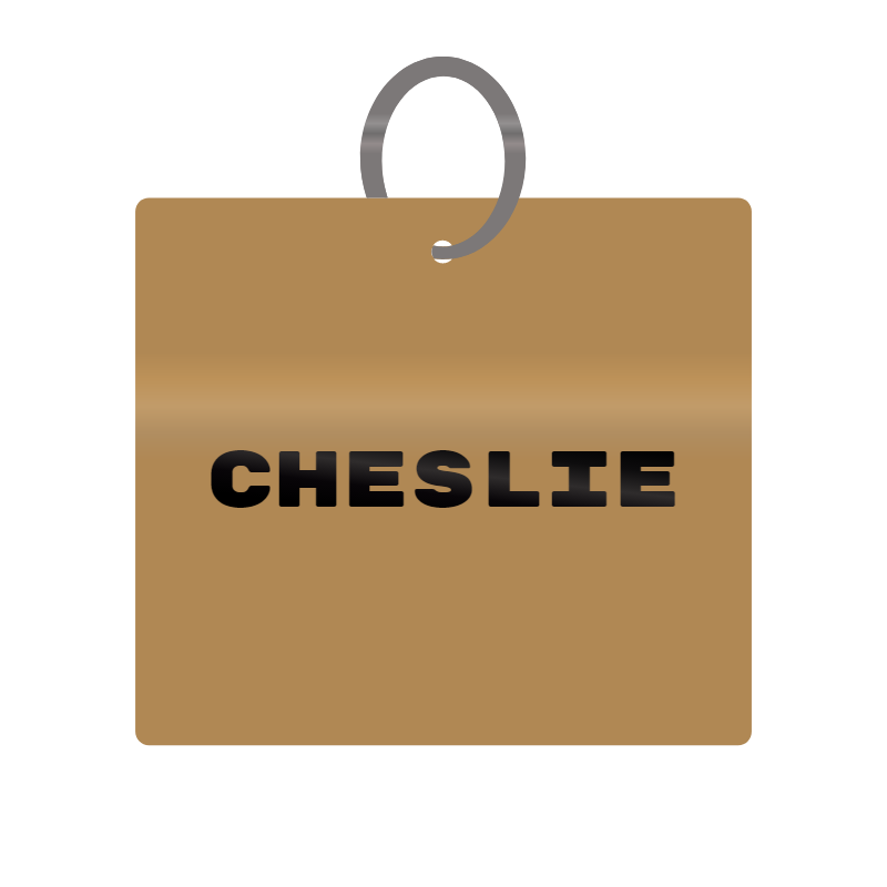 Cheslie Engraved on Keychain in MDF 4cm x 4cm x 3mm