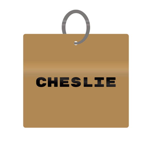 Cheslie Engraved on Keychain in MDF 4cm x 4cm x 3mm