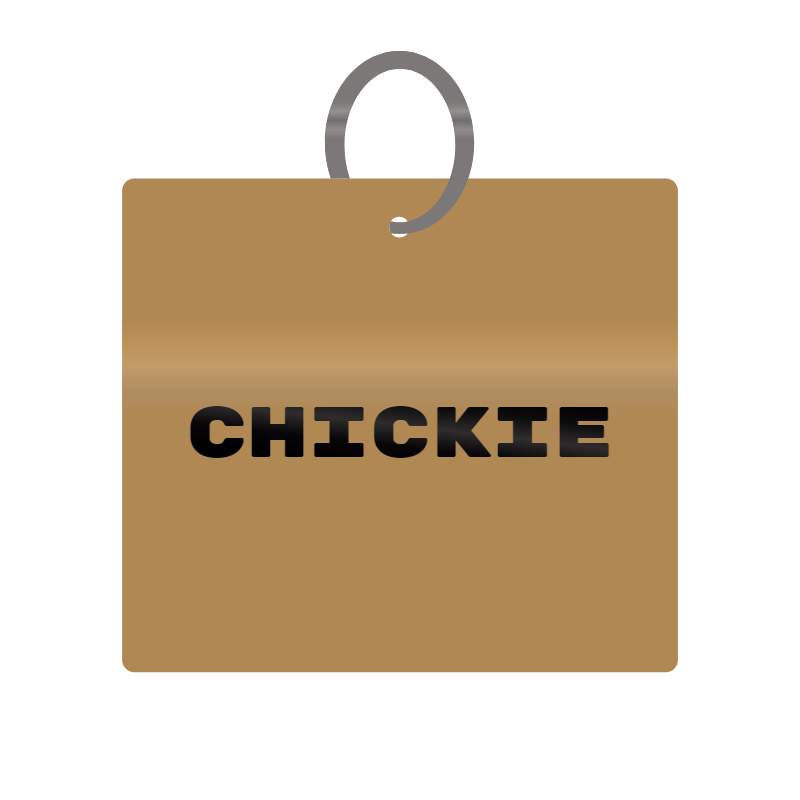 Chickie Engraved on Keychain in MDF 4cm x 4cm x 3mm