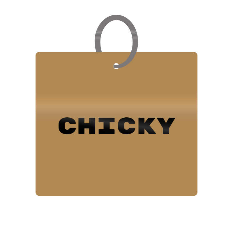 Chicky Engraved on Keychain in MDF 4cm x 4cm x 3mm