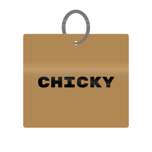 Chicky Engraved on Keychain in MDF 4cm x 4cm x 3mm