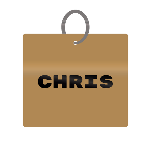 Chris Engraved on Keychain in MDF 4cm x 4cm x 3mm