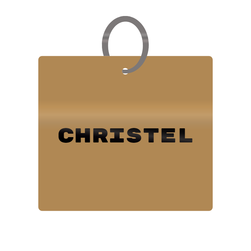 Christel Engraved on Keychain in MDF 4cm x 4cm x 3mm