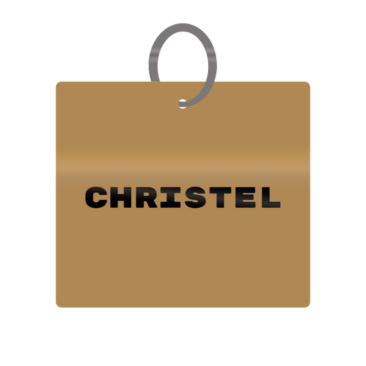 Christel Engraved on Keychain in MDF 4cm x 4cm x 3mm