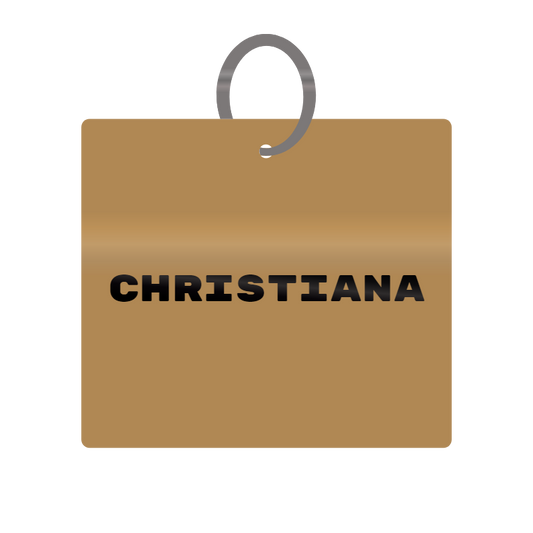 Christiana Engraved on Keychain in MDF 4cm x 4cm x 3mm