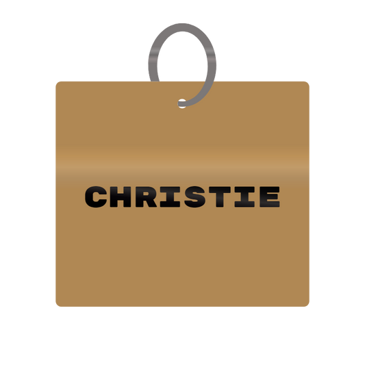 Christie Engraved on Keychain in MDF 4cm x 4cm x 3mm