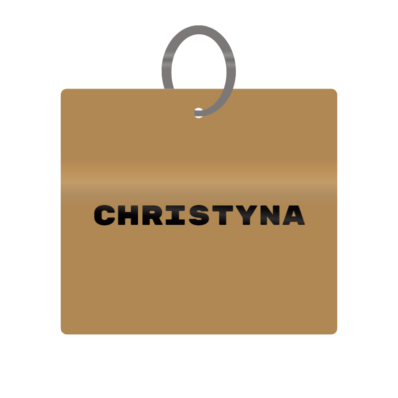 Christyna Engraved on Keychain in MDF 4cm x 4cm x 3mm