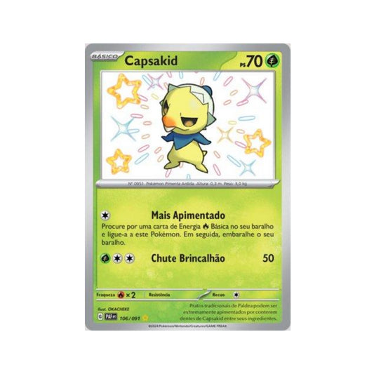 Capsakid 106/091 in Portuguese Paldean Fates Pokémon TCG