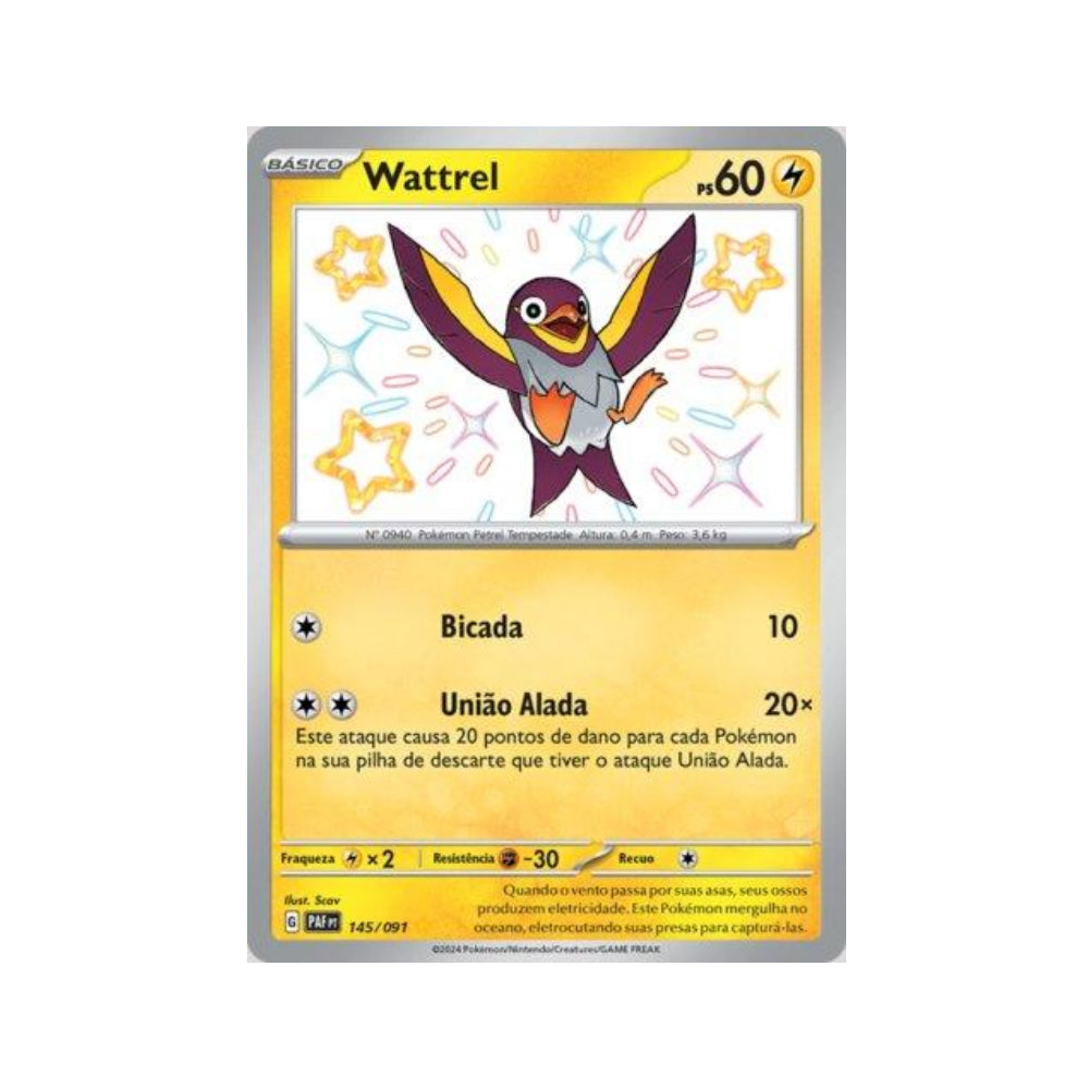 Wattrel 145/091 in Portuguese Paldean Fates Pokémon TCG