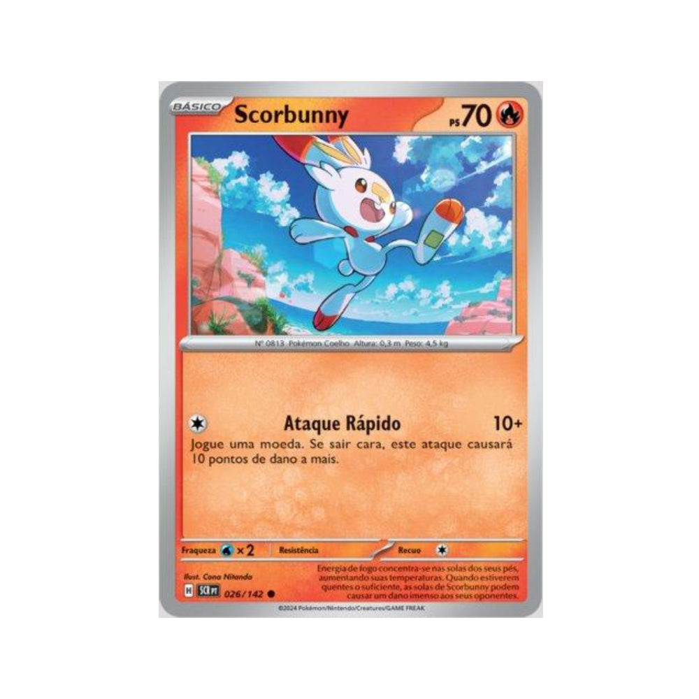 Scorbunny 026/142 in Portuguese Stellar Crown Pokémon TCG