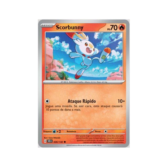 Scorbunny 026/142 in Portuguese Stellar Crown Pokémon TCG