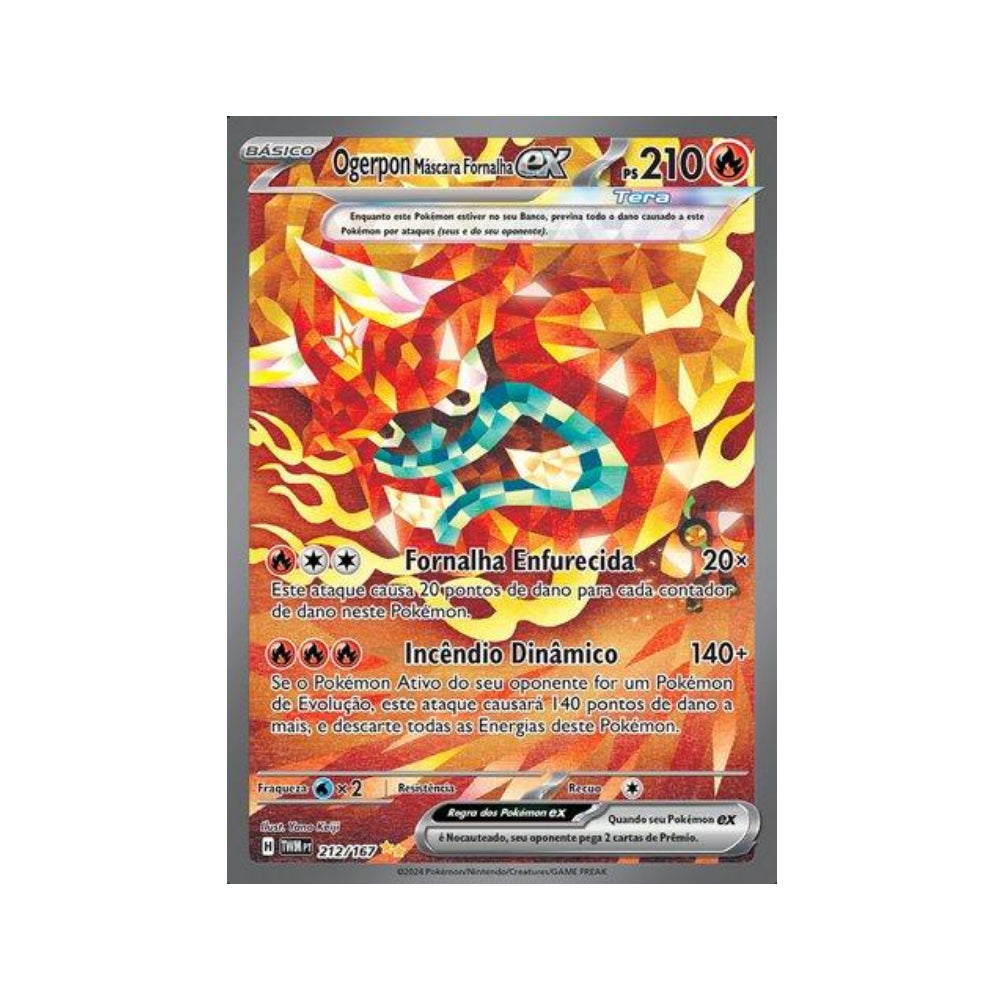 Hearthflame Mask Ogerpon ex 212/167 in Portuguese Twilight Masquerade Pokémon TCG